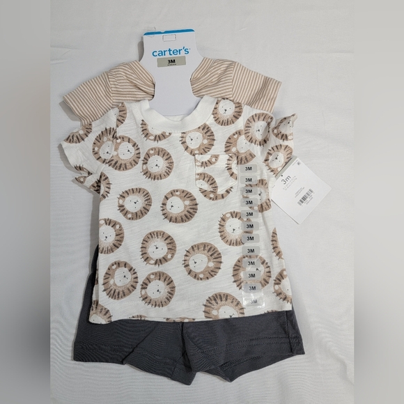 Carter's 3 Piece Tan And Cream Lion Themed Matching Set Size Infant 0-3 Month - Picture 3 of 7